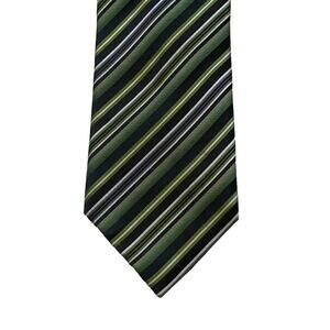 Geoffrey Beene Green and Gray Classic Striped Silk Tie, 57" by 3"